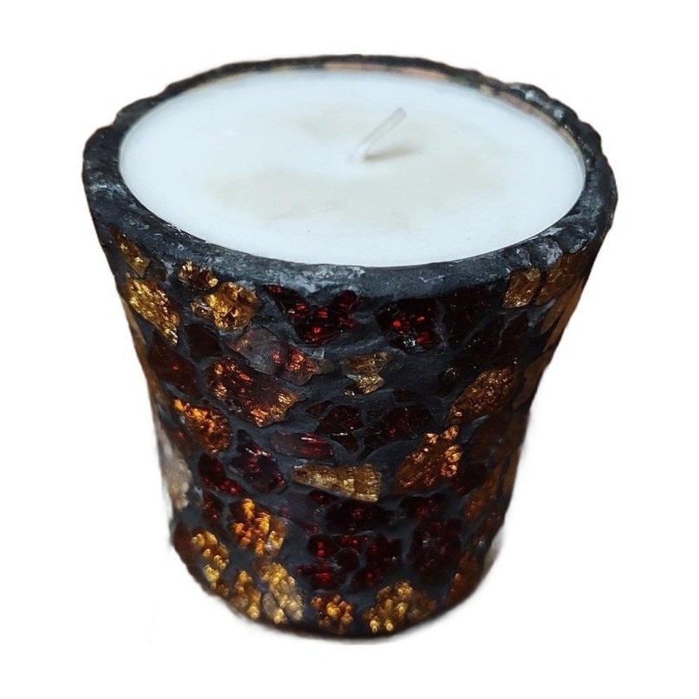 Handmade Pumpkin Spice Scented Candle In Vintage Mosaic Glass Vessel